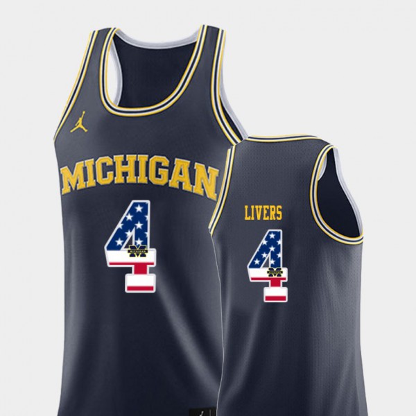 Michigan Wolverines #4 For Men Isaiah Livers Jersey Navy College College Basketball USA Flag
